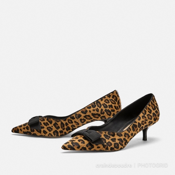 Zara Shoes - Zara Leopard Print Ponyhair Leather Kitten Heel 37
